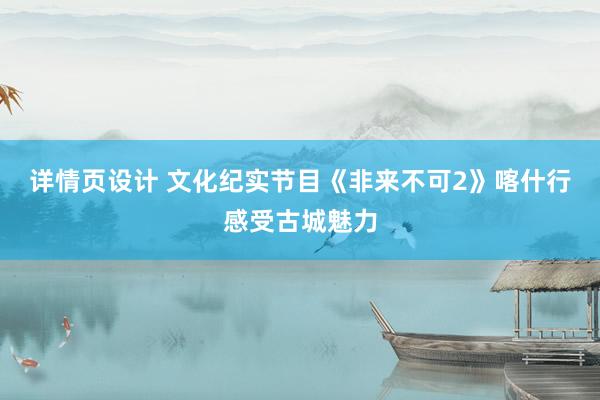 详情页设计 文化纪实节目《非来不可2》喀什行感受古城魅力